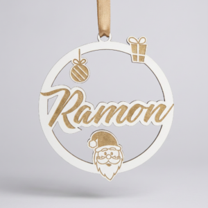 Bola de Navidad en madera con nombre grabado — Detalle personalizado